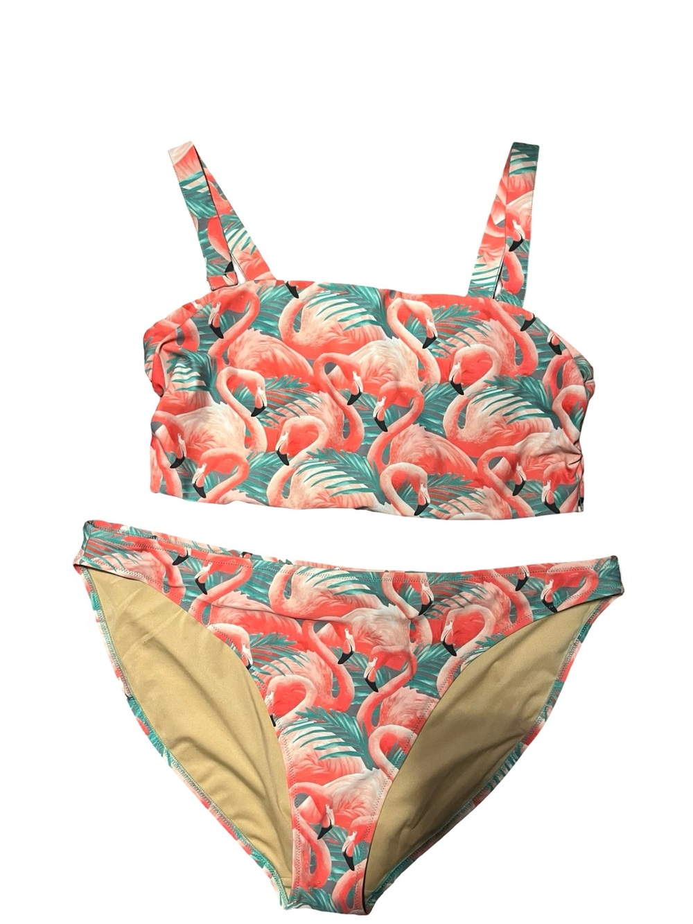 Old Navy Coral Flamingo Print Bikini - Pink Green no sign of wear W XXL lined